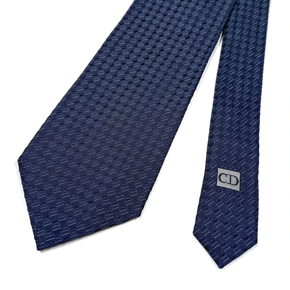 Christian Dior Silk Tie Navy Blue Geometric Pattern Width: 3.5" Mens Formal - Picture 3 of 7